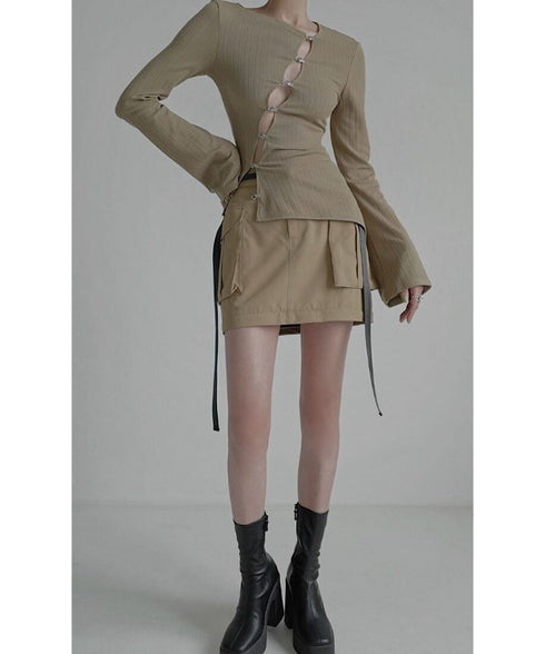 Asymmetric Cut-Out Hook Cardigan